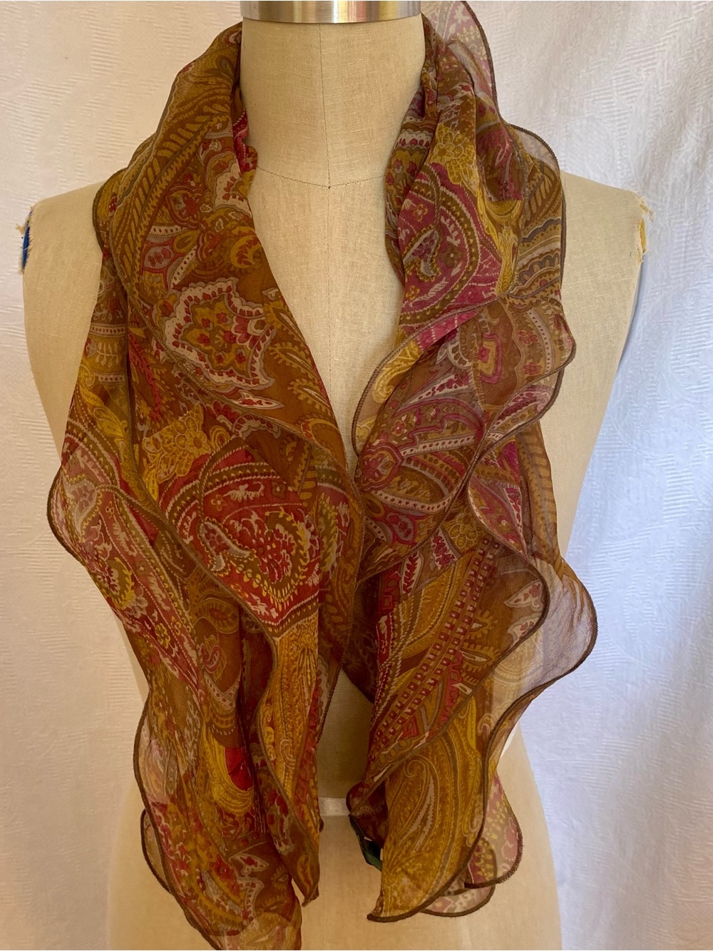 Lauren Ralph triple Ruffled Silk Scarf Y2K